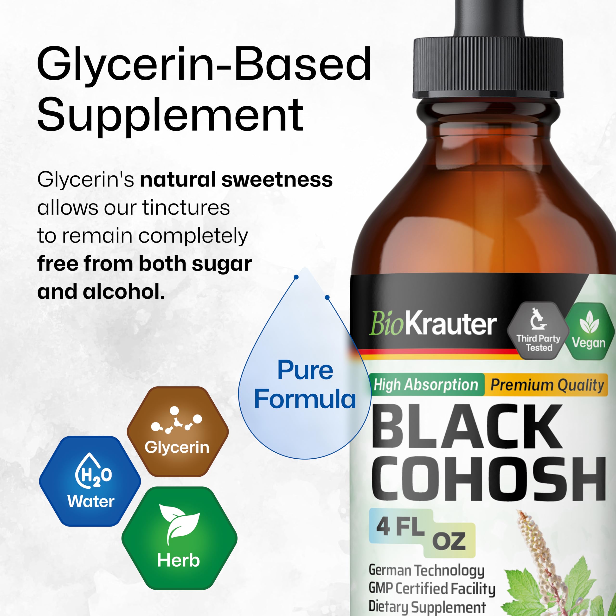 BIO KRAUTER raíz de black cohosh cruda destacando la fuente natural