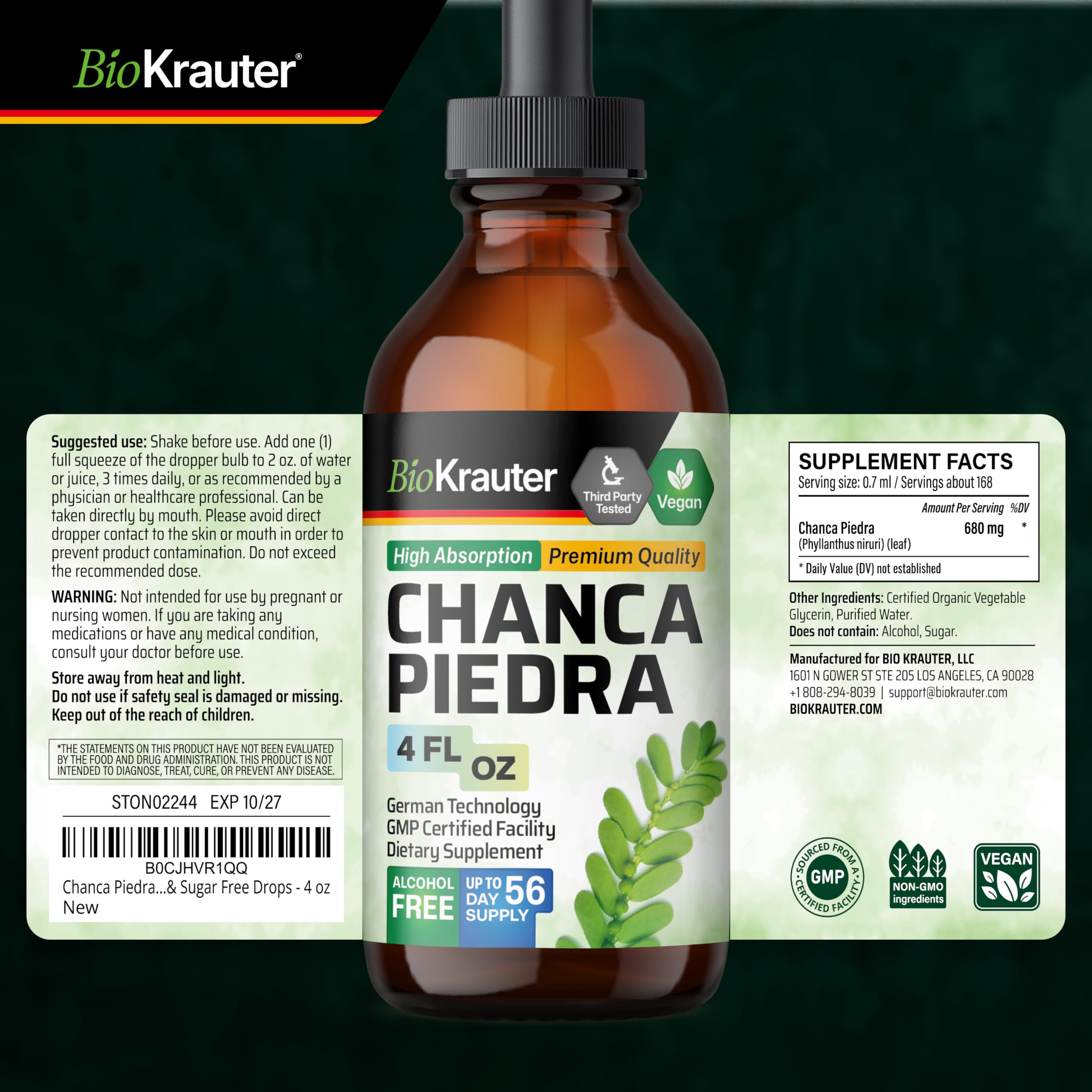 BIO KRAUTER caja y botella en presentación lista para venta