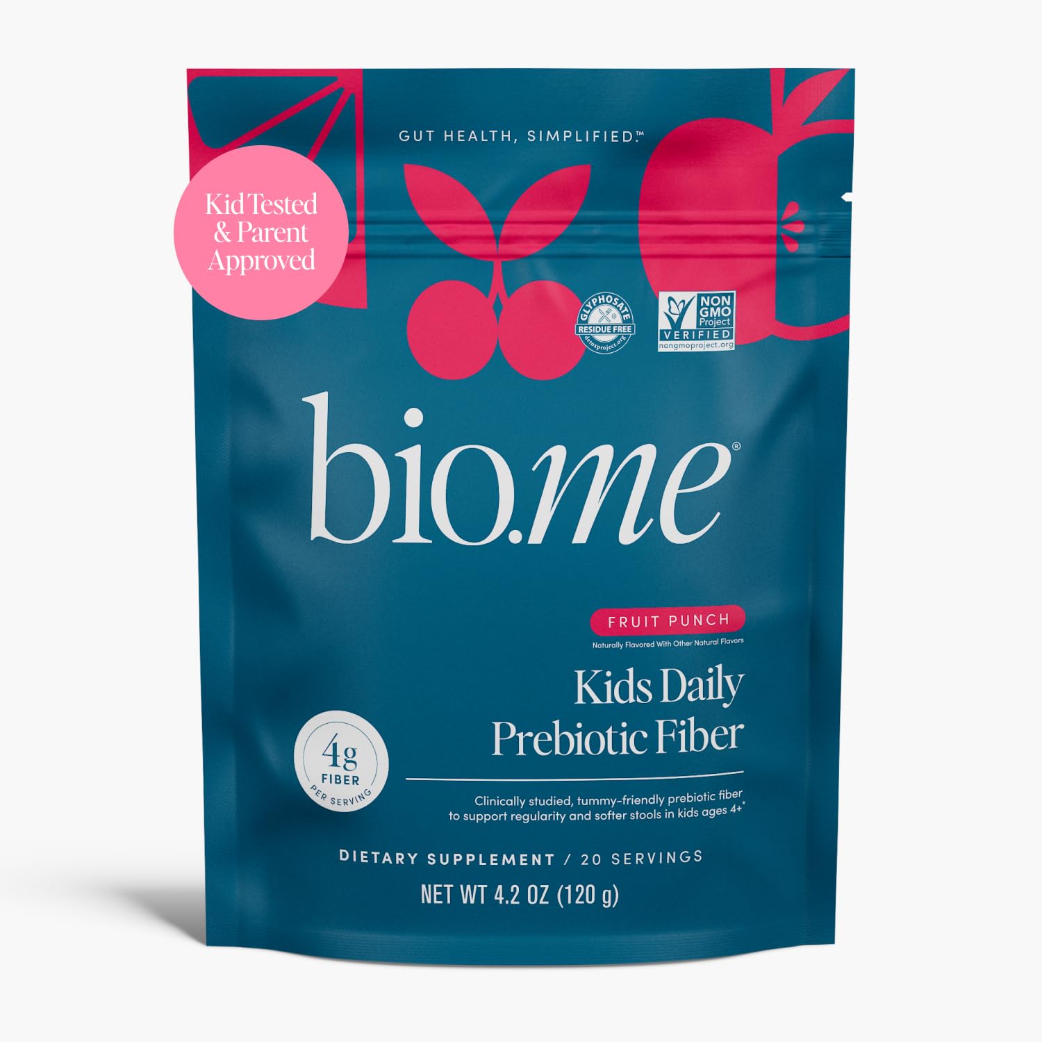 Bio.me envase frontal del producto mostrando sabor Fruit Punch y beneficio de digestión