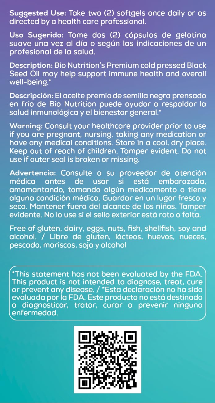 Bio Nutrition gota de aceite de semilla negra que resalta pureza prensado en frío
