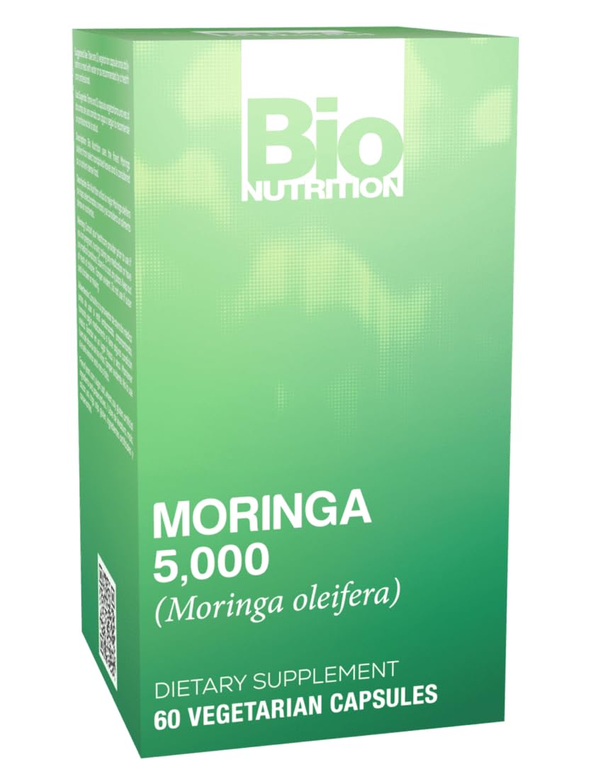 Bio Nutrition moringa frente del envase mostrando 60 cápsulas y beneficio de suministro prolongado