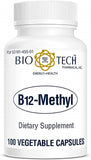 Bio-Tech Pharmacal frasco frontal de B12 Methyl mostrando presentación y beneficio práctico