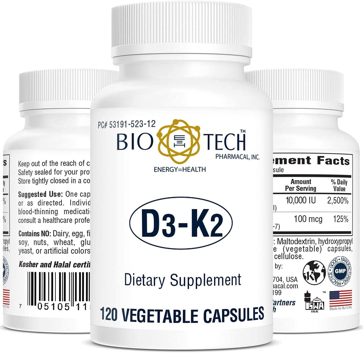 Bio-Tech D3-K2 vista frontal del envase muestra presentación y cantidad