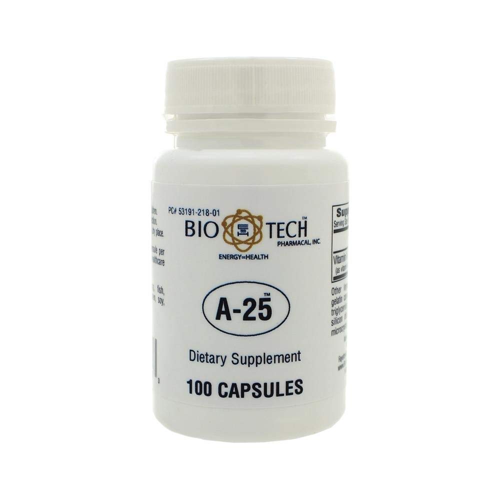 Bio-Tech Pharmacal frasco de 100 cápsulas mostrando dosificación y facilidad de uso