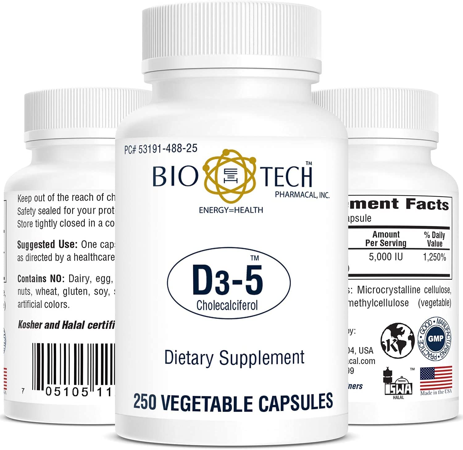 Bio-Tech Pharmacal botella frontal mostrando 250 cápsulas y beneficios
