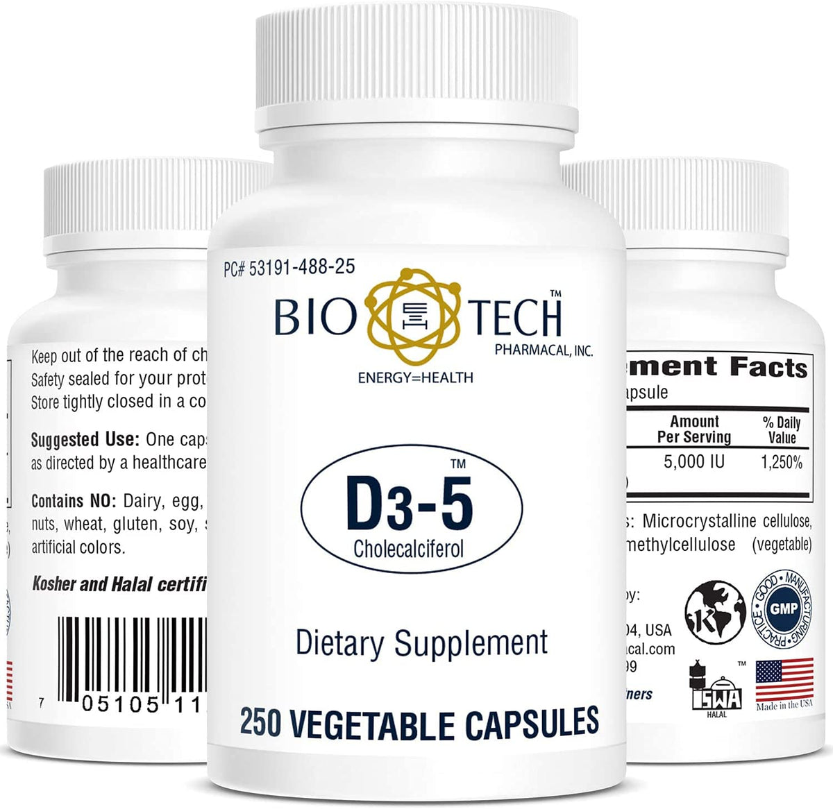 Bio-Tech Pharmacal botella frontal mostrando 250 cápsulas y beneficios