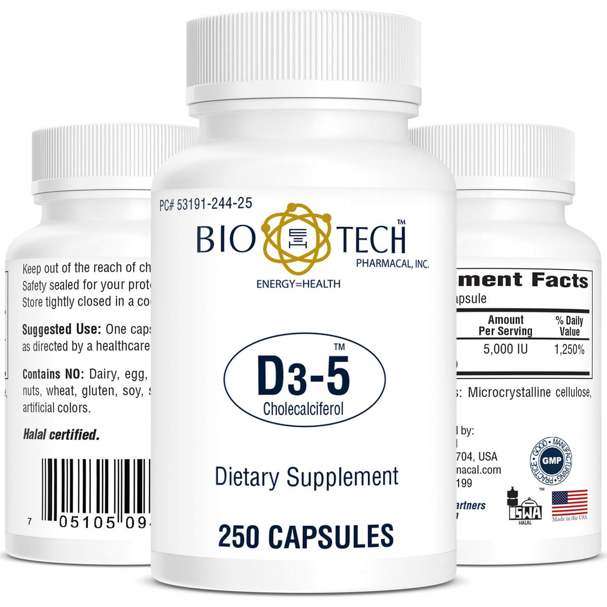 Bio-Tech Pharmacal frasco frontal mostrando etiqueta clara y cantidad