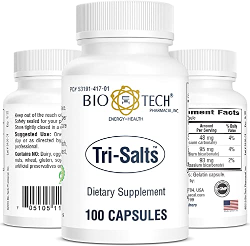 Bio-Tech Pharmacal etiqueta nutricional de Tri-Salts con información de calcio, sodio y potasio