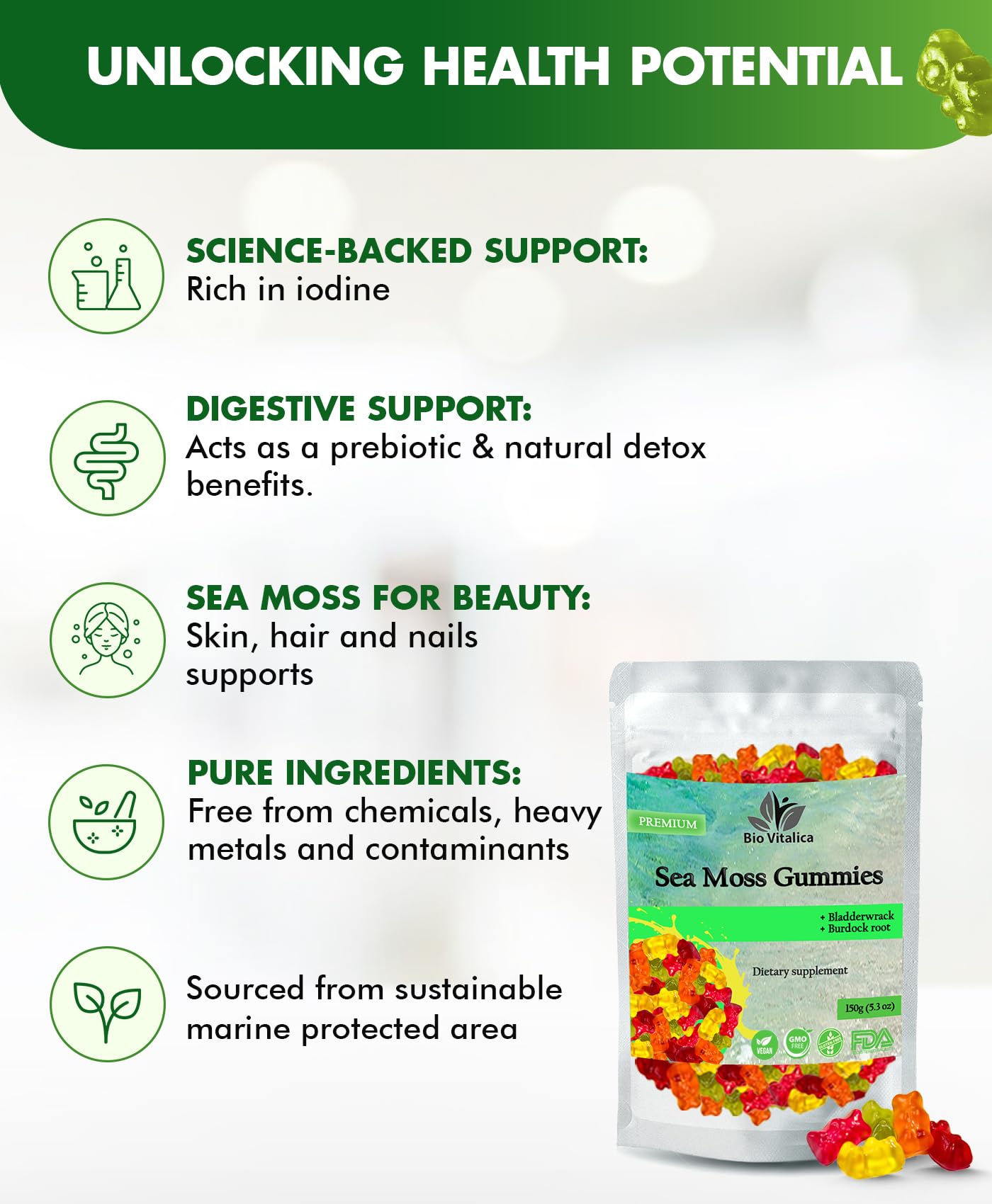 Frasco BIO VITALICA junto a objeto para escala, tamaño real del producto