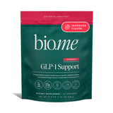 Bio.me envase frontal GLP-1 Support frambuesa mostrando información clara