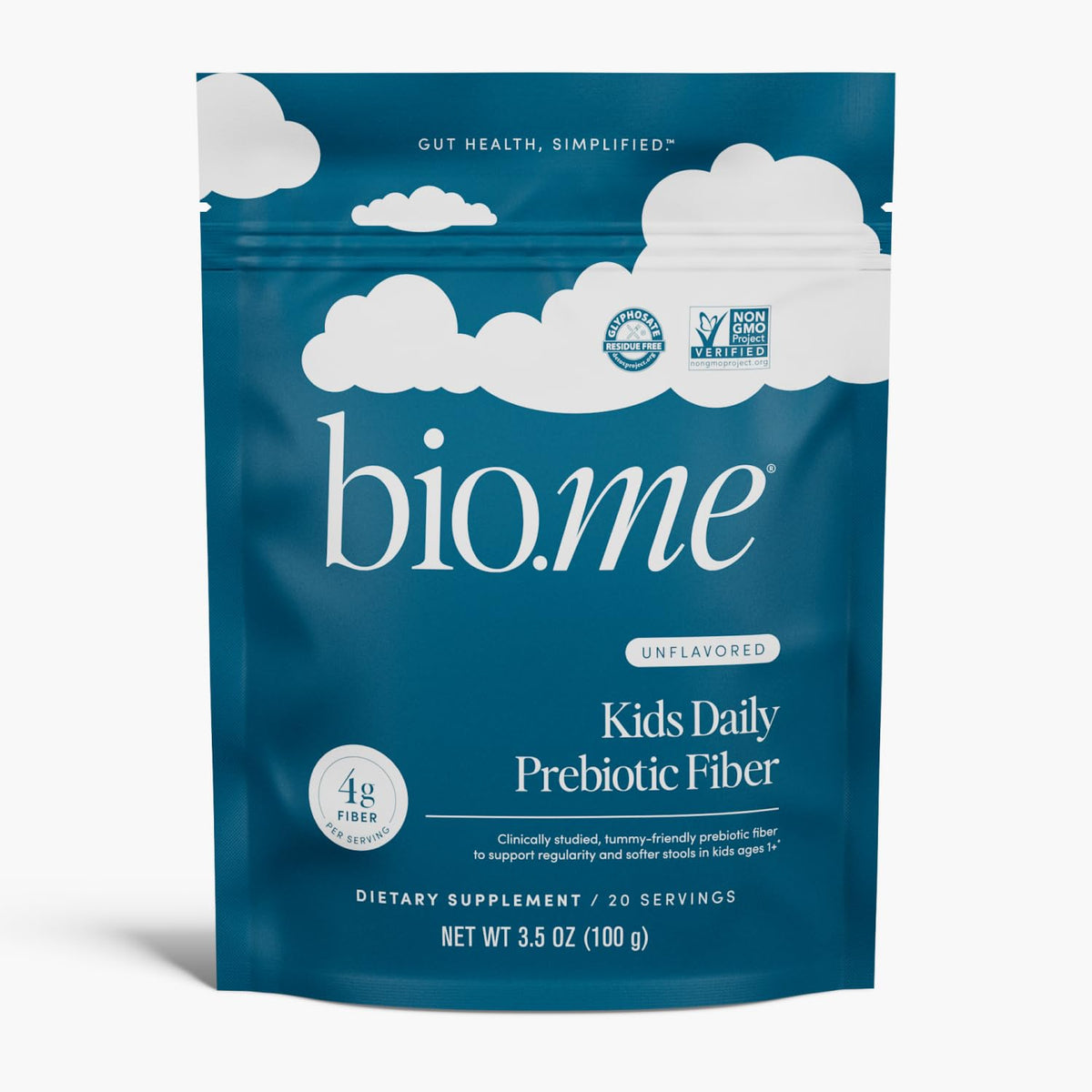 Bio.me envase frontal mostrando la marca y beneficio de fibra diaria