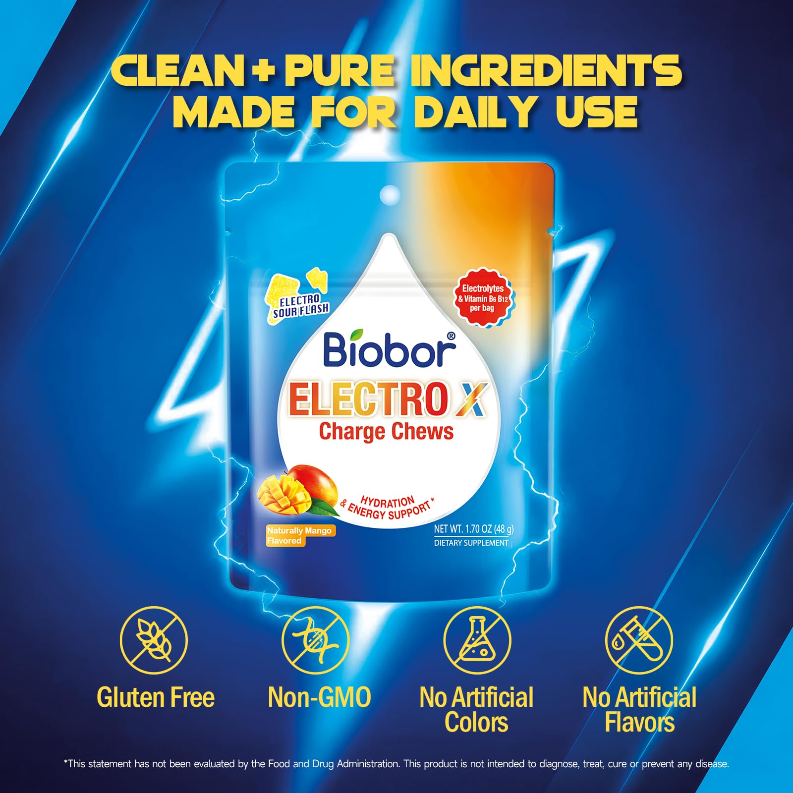Biobor bolsa abierta con gominolas de mango, conveniencia y sabor