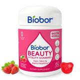 Biobor frasco frontal con gomitas, fácil identificación del producto y beneficio estético