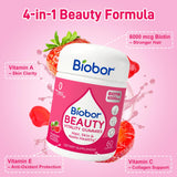 Biobor vista del frasco abierto con 60 gomitas, conveniencia para un mes de uso