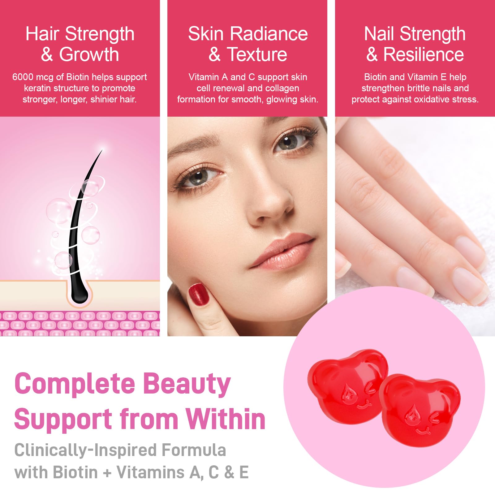 Biobor gomitas junto a rutina de belleza diaria aportando nutrición interna visible