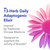 Biocidin Biotonic etiqueta legible con ingredientes clave para apoyo adaptógeno