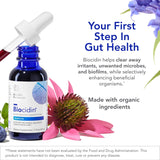 Biocidin Broad-Spectrum Liquid etiqueta con lista de ingredientes botánicos y beneficios