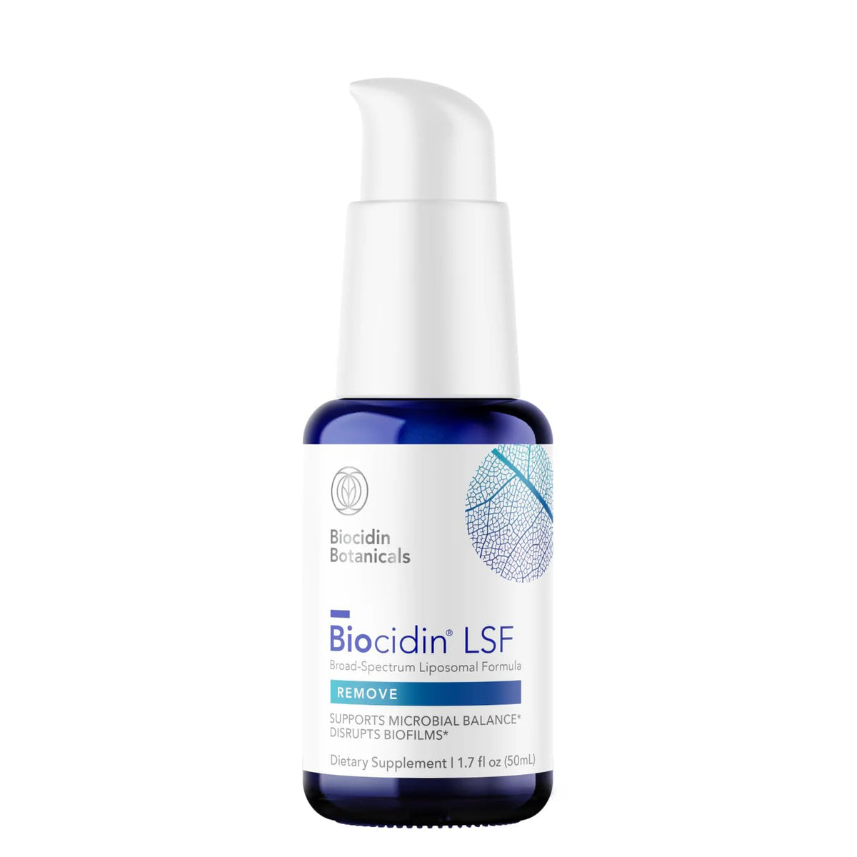 Bio-Botanical Research Biocidin liposomal frontal mostrando botella y gotero, beneficio absorción óptima