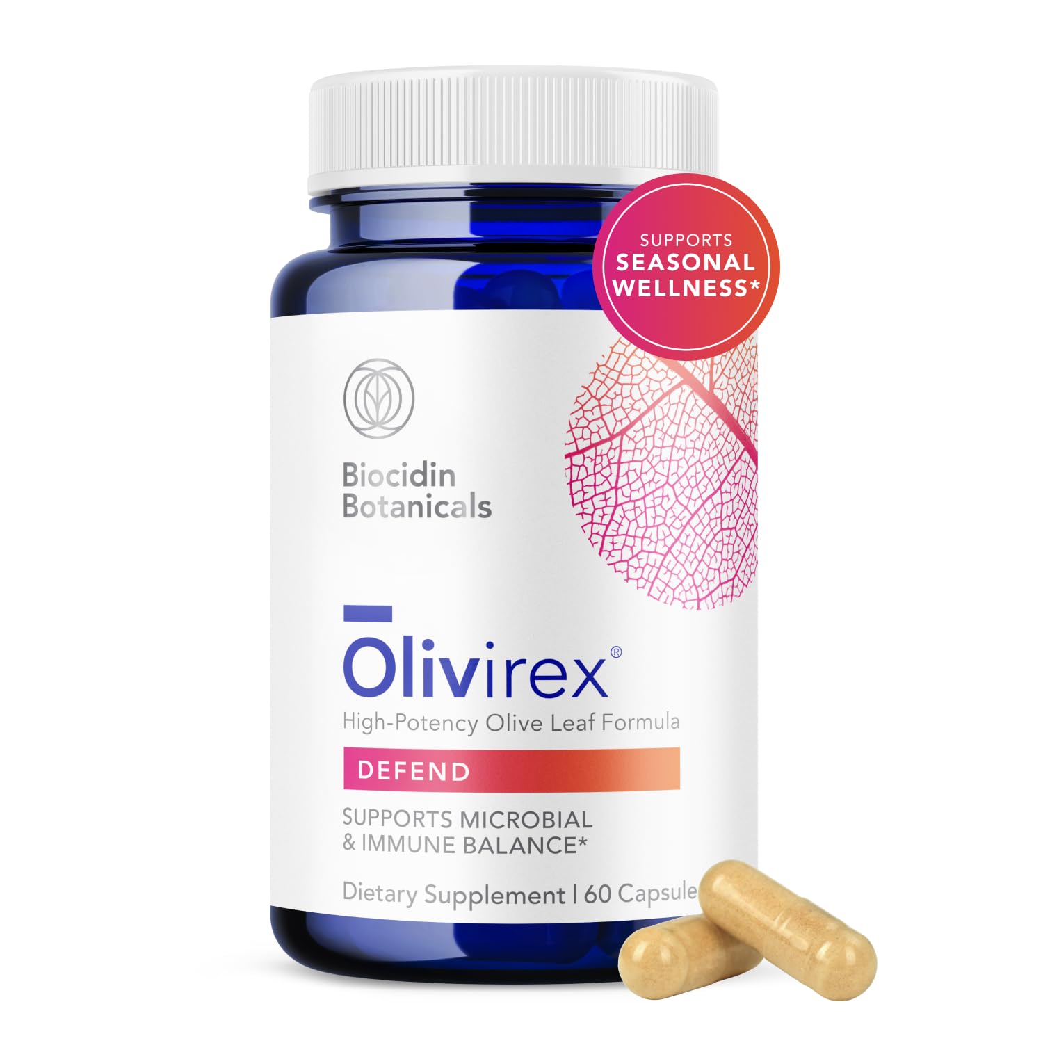 Biocidin Olivirex frente del envase mostrando 60 cápsulas y claridad de marca