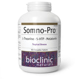 Bioclinic Naturals Somno Pro frontal del envase mostrando 90 comprimidos y beneficio práctico