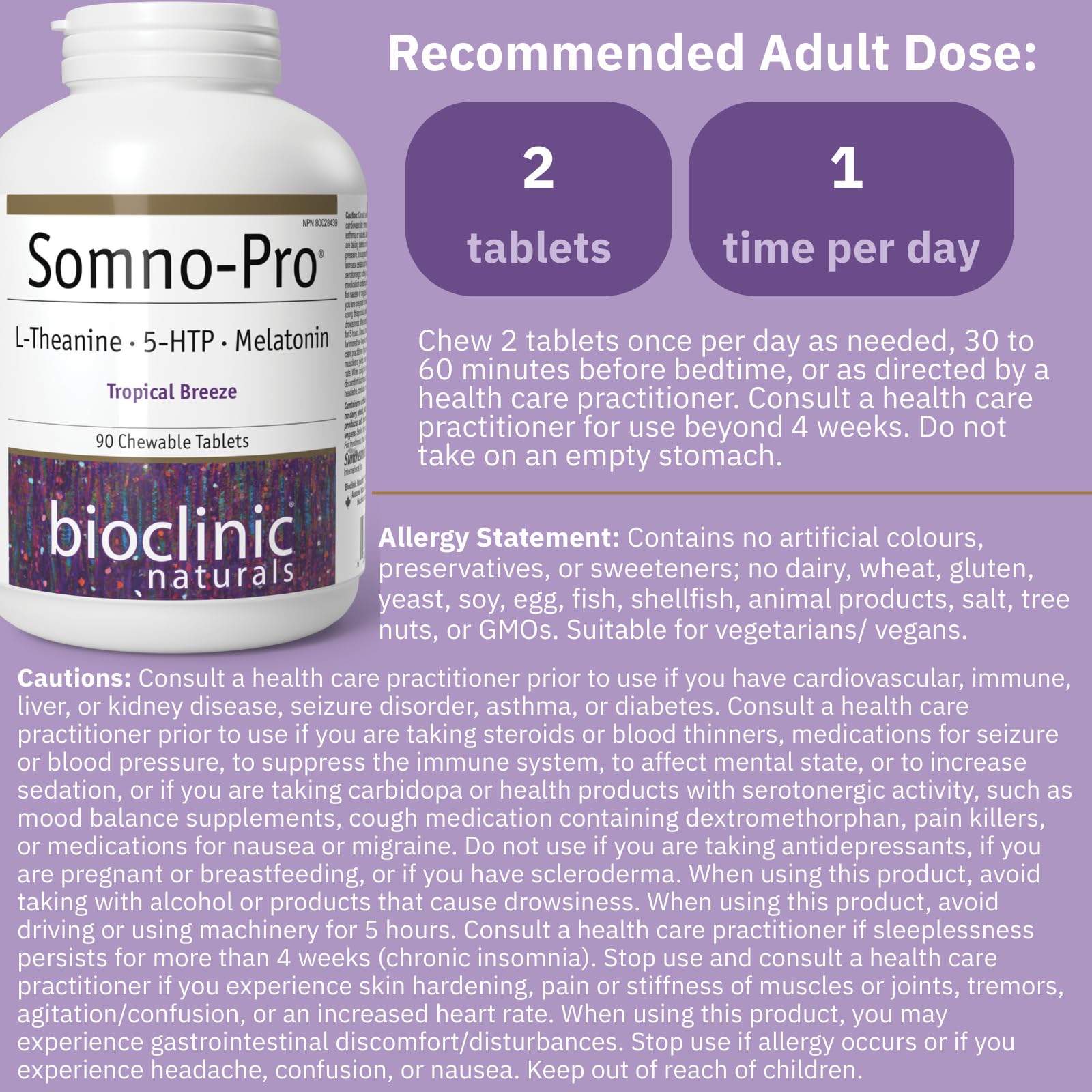 Bioclinic Naturals Somno Pro primer plano de una tableta masticable que facilita la toma