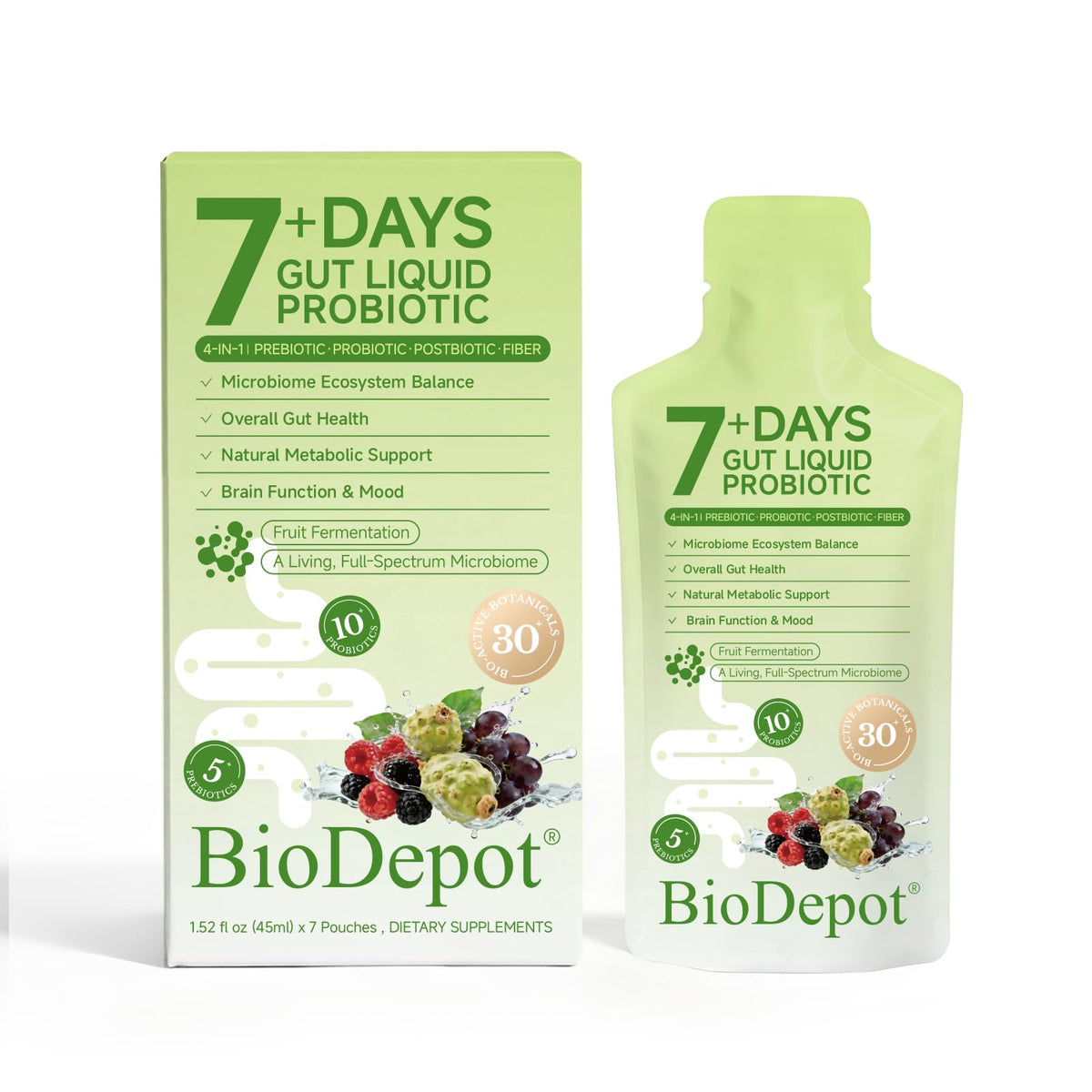 Biodepot frente del empaque mostrando caja de 7 días y beneficios