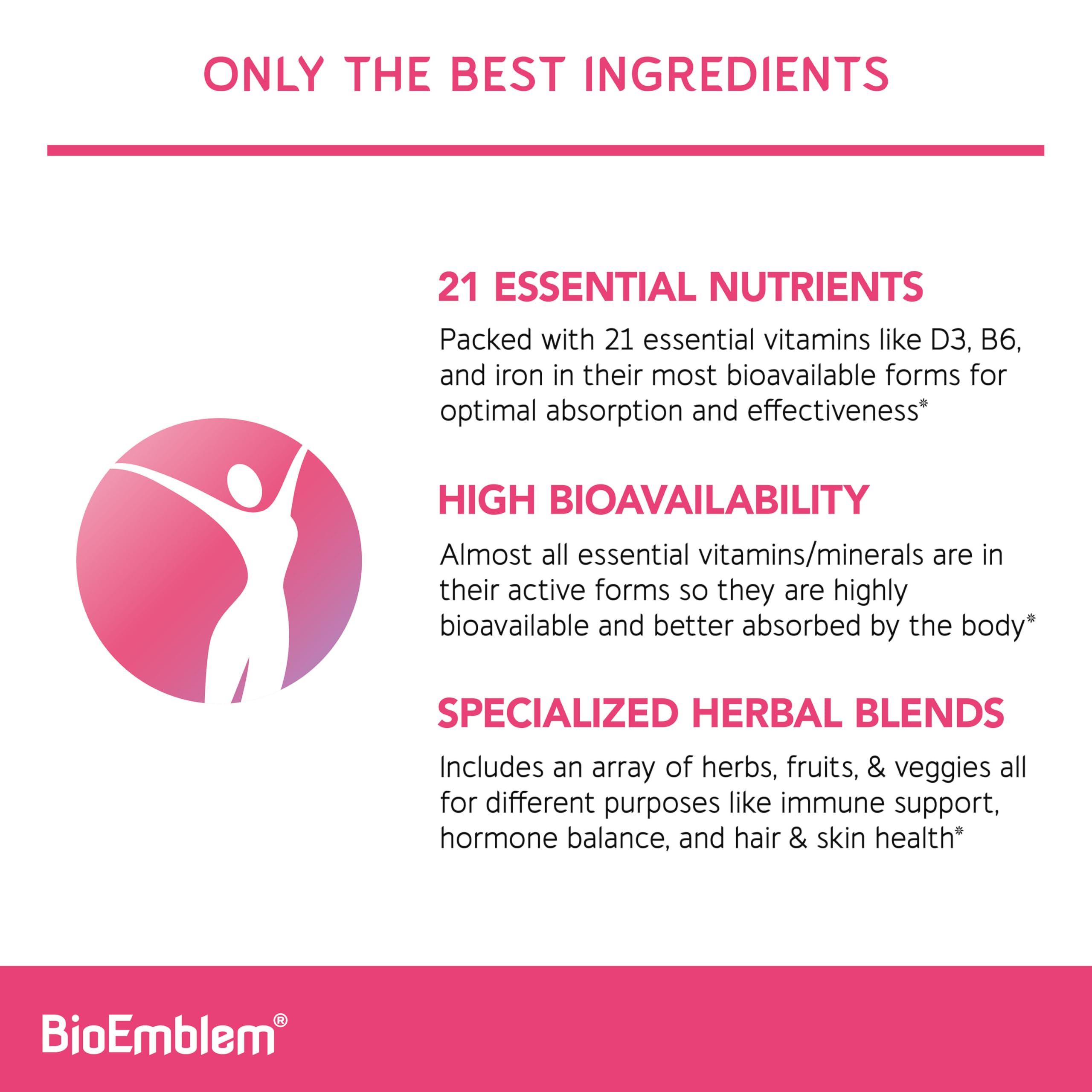 BioEmblem cápsulas apiladas destacando su formato vegetal cómodo