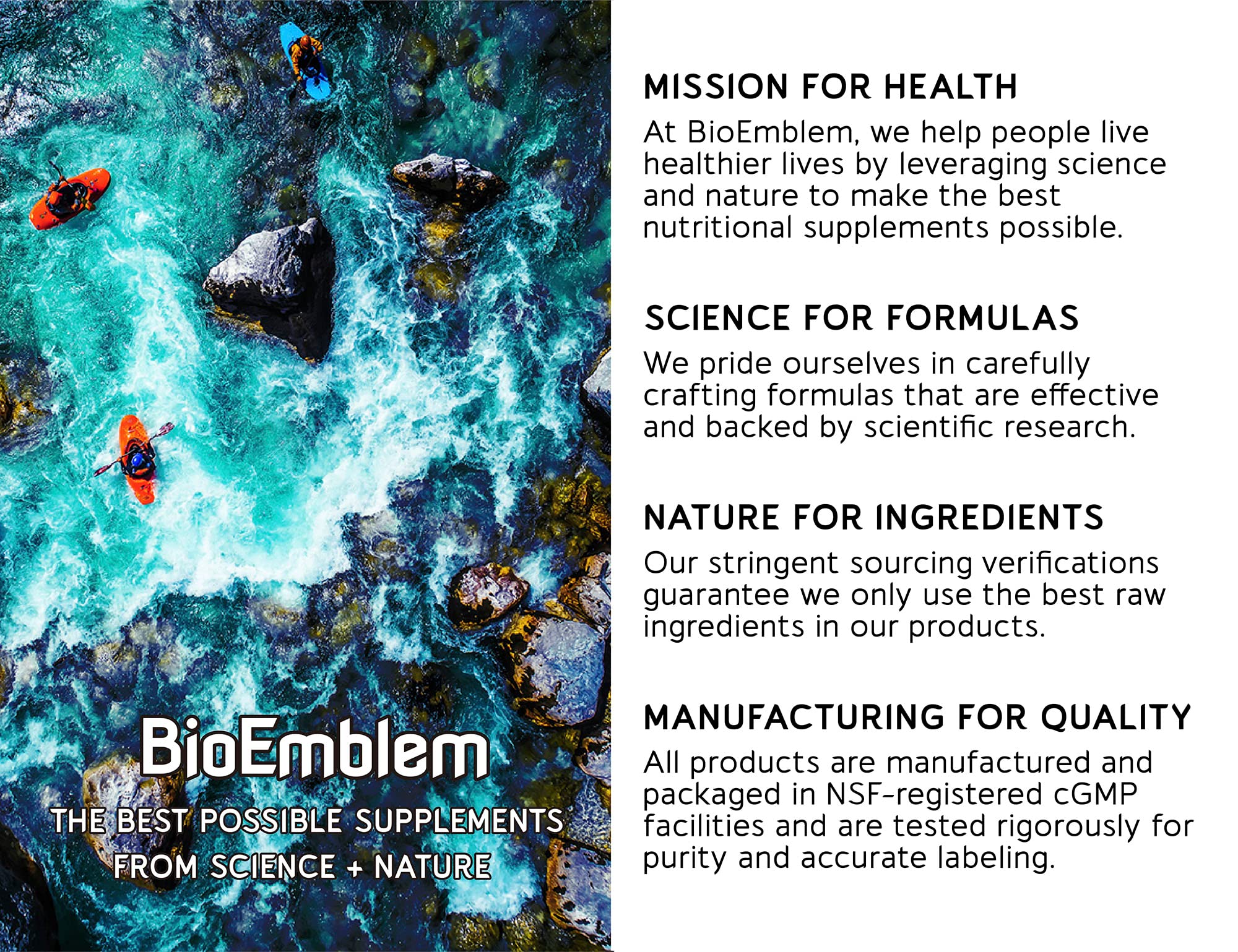 Sello de calidad BioEmblem cGMP y NSF indicando fabricación controlada