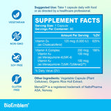 BioEmblem frasco junto a vaso y rutina diaria de suplementos