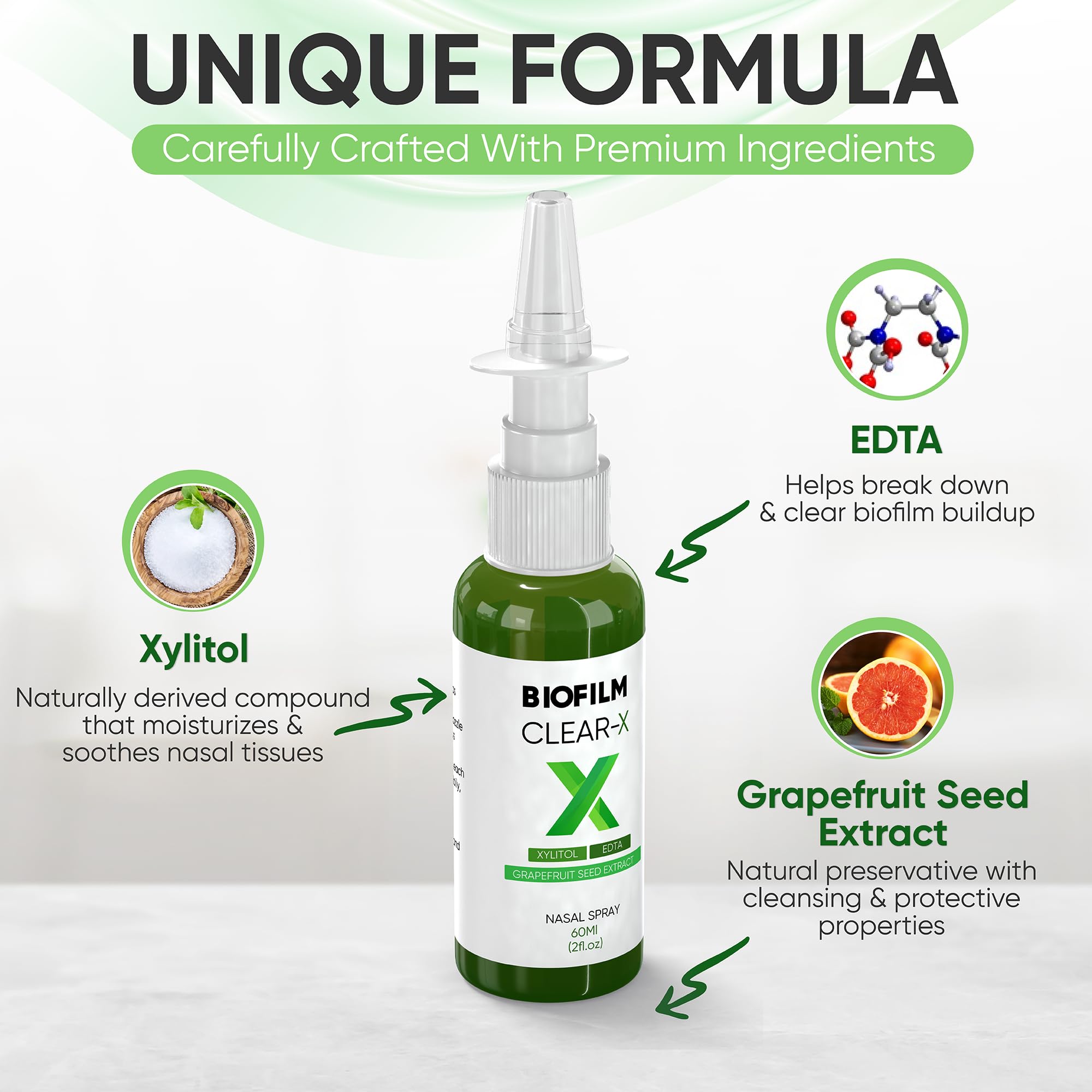 BioFilm Clear uso por persona aplicando spray para higiene nasal diaria