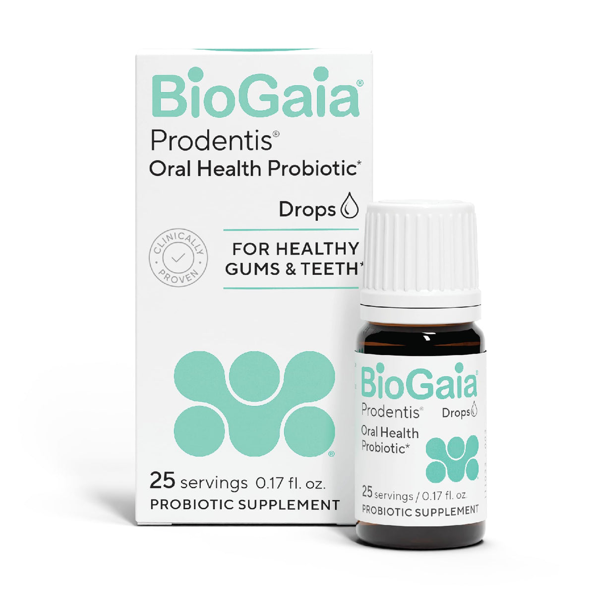 BioGaia Prodentis empaque frontal mostrando marca y beneficios visibles