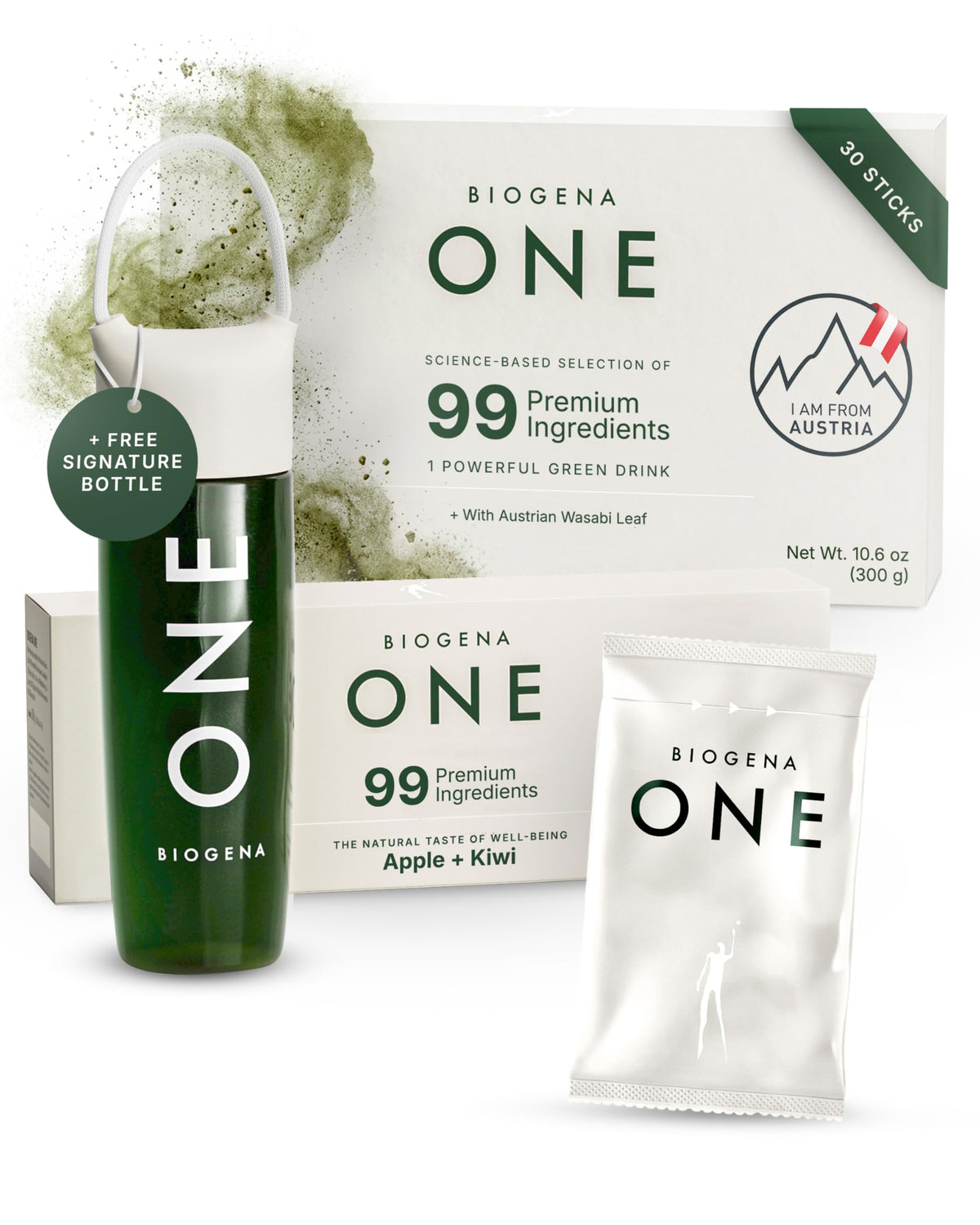 BIOGENA ONE vista frontal del paquete con sobres, muestra conveniencia