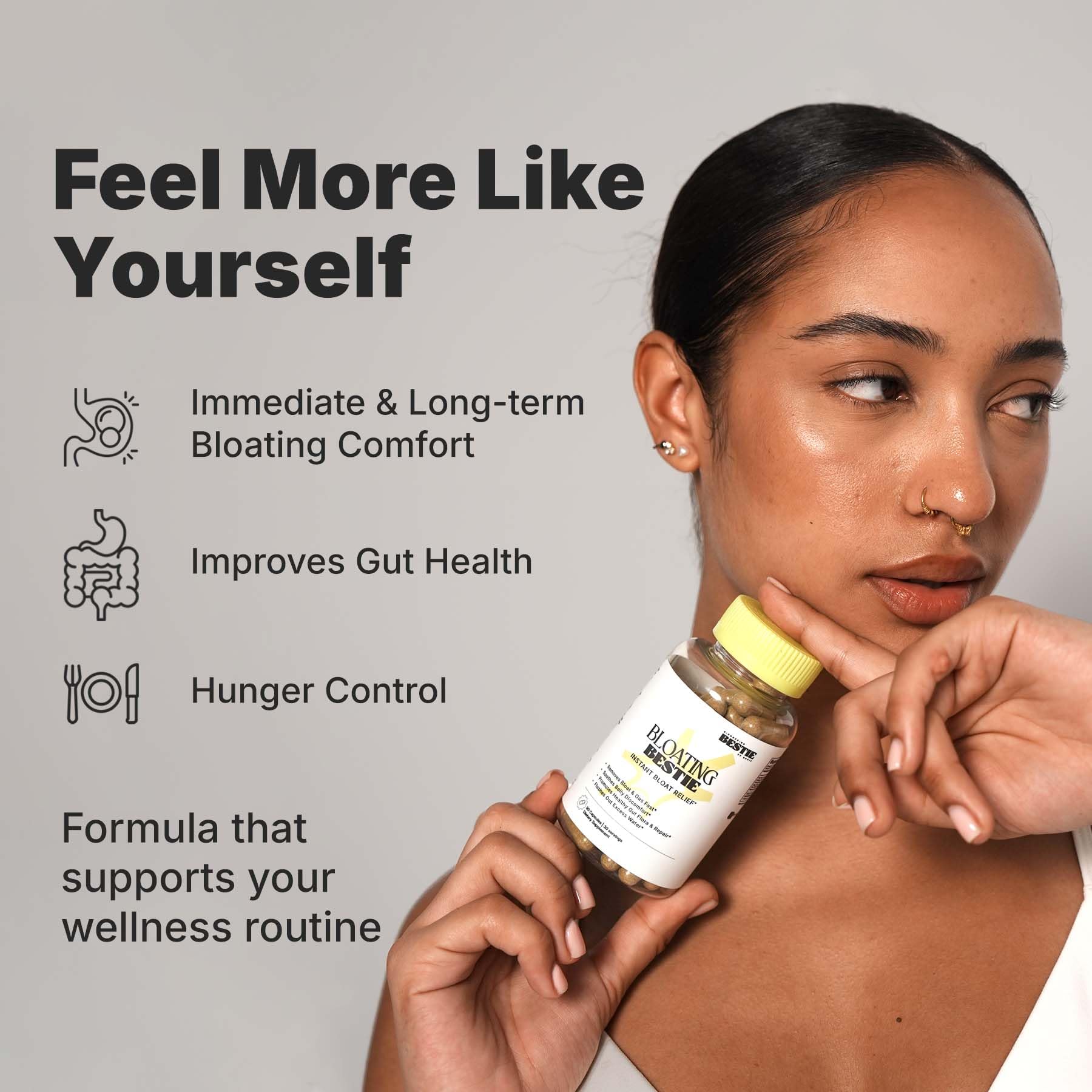 Biohacking Bestie cápsulas junto a una regla para comparar tamaño real