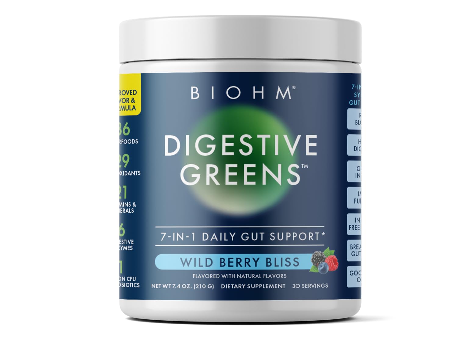 BIOHM envase frontal mostrando Digestive Greens y beneficios claros