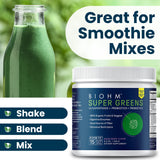 etiqueta de BIOHM Super Greens mostrando la lista de ingredientes naturales