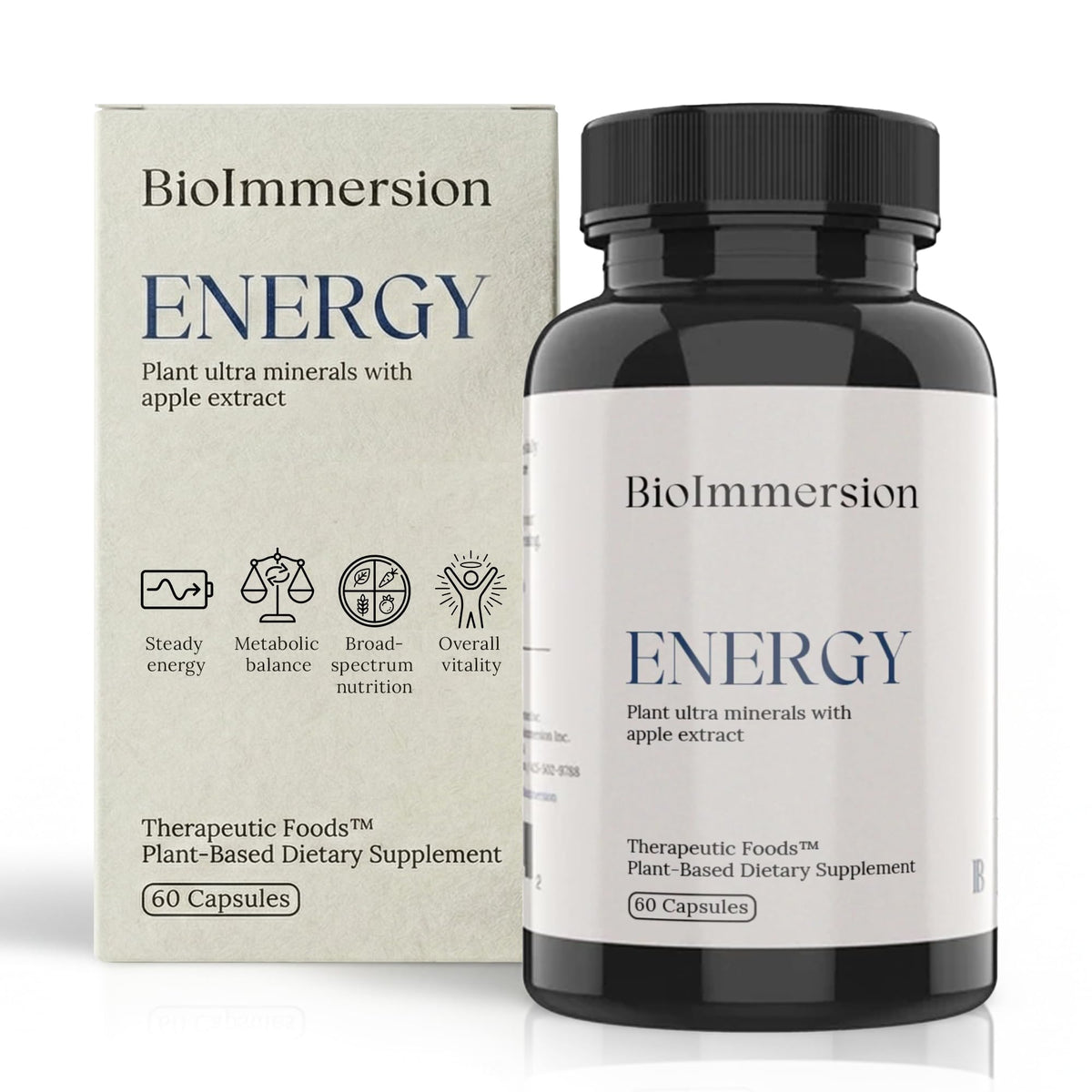 BioImmersion frasco frontal mostrando etiqueta clara y beneficio energético