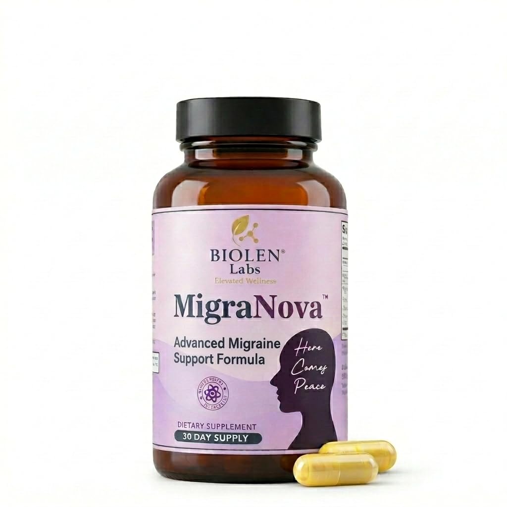 Biolen Labs MigraNova frente del envase mostrando beneficios