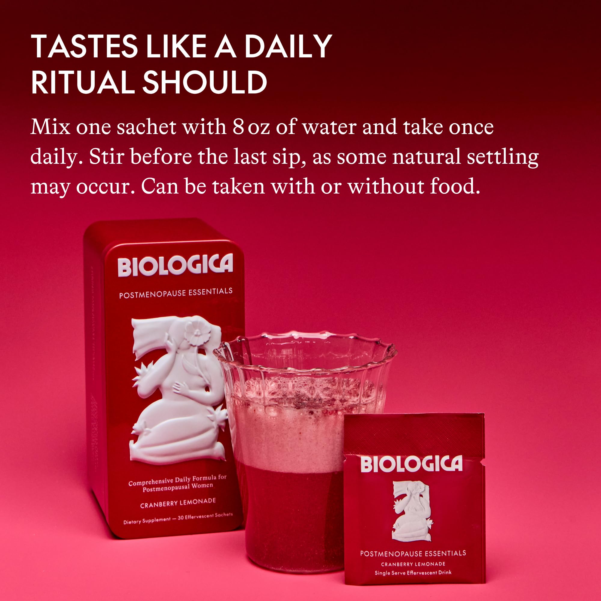 Biologica sobre junto a vaso para comparar tamaño y dosis individual