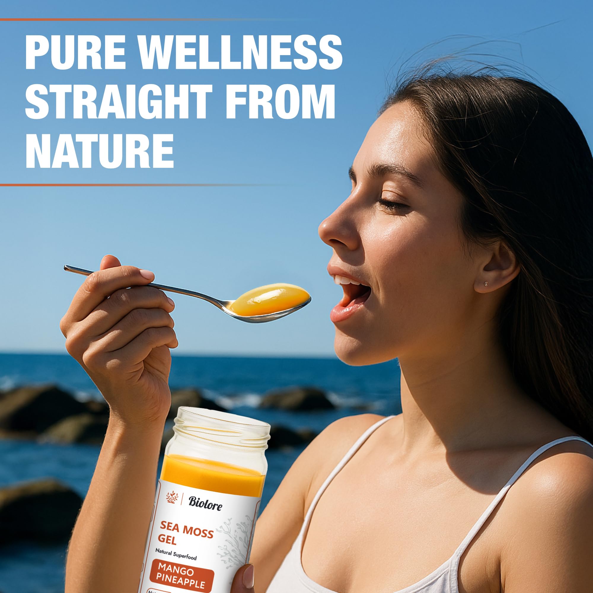Biolore puré de mango y piña junto al frasco, sabor tropical real y natural
