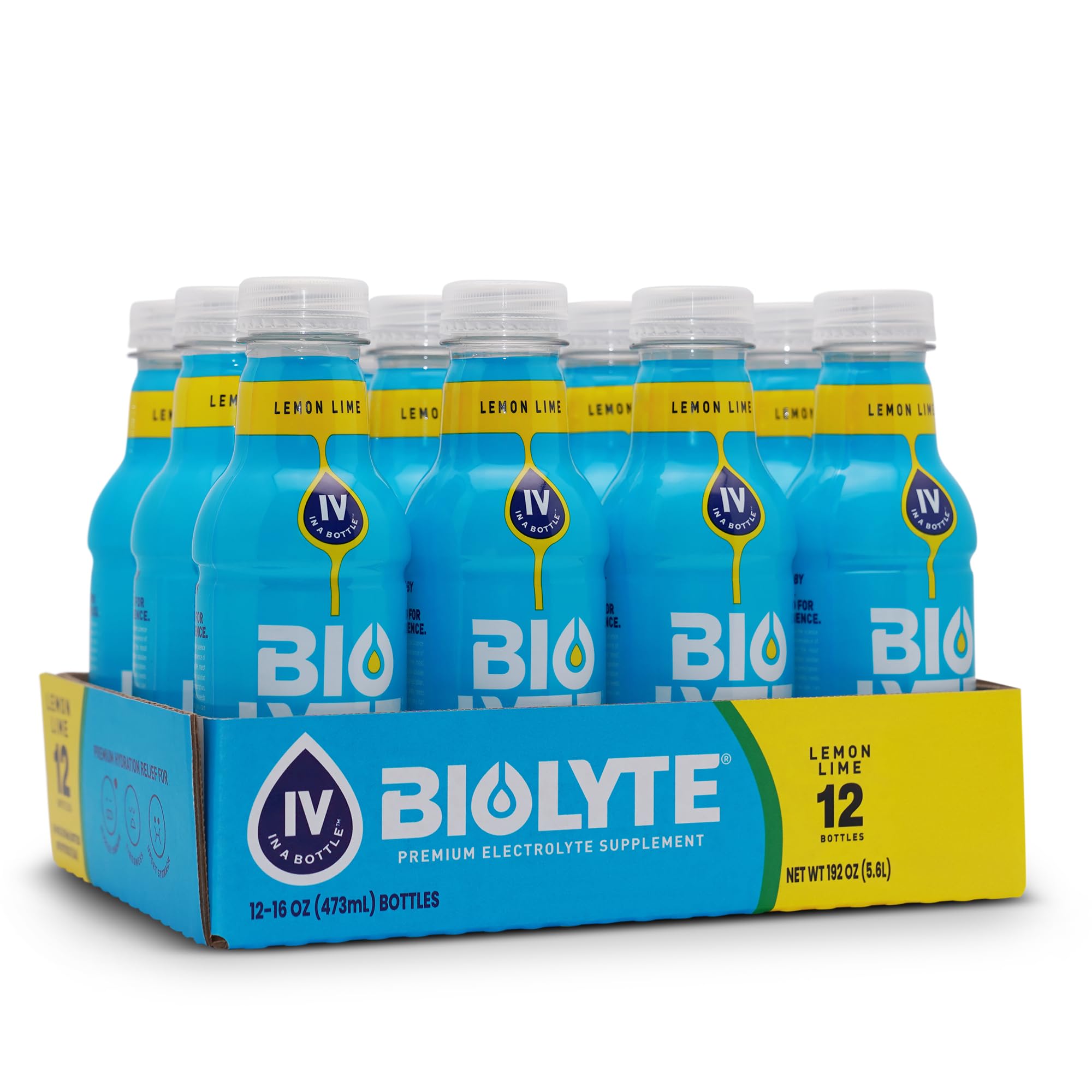 BIOLYTE botella frente del envase mostrando tamaño y marca, rehidratación rápida