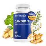 BioMatrix frasco Candid-X frontal mostrando etiqueta clara y beneficios