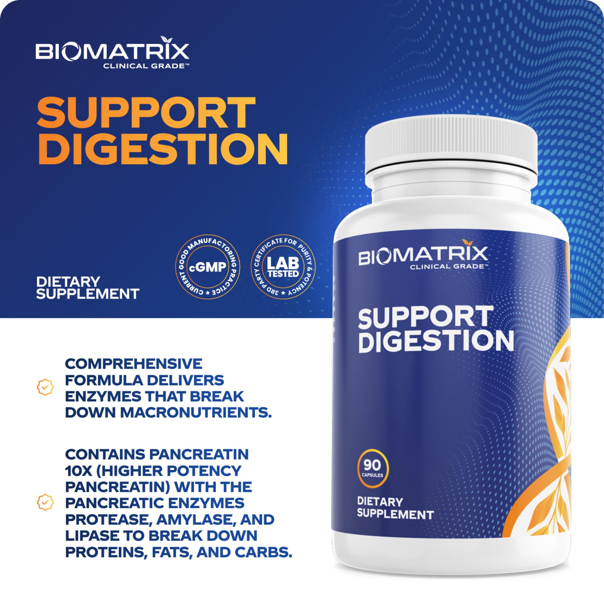 BioMatrix suplemento en uso junto a plato de alimentos para mejor digestión