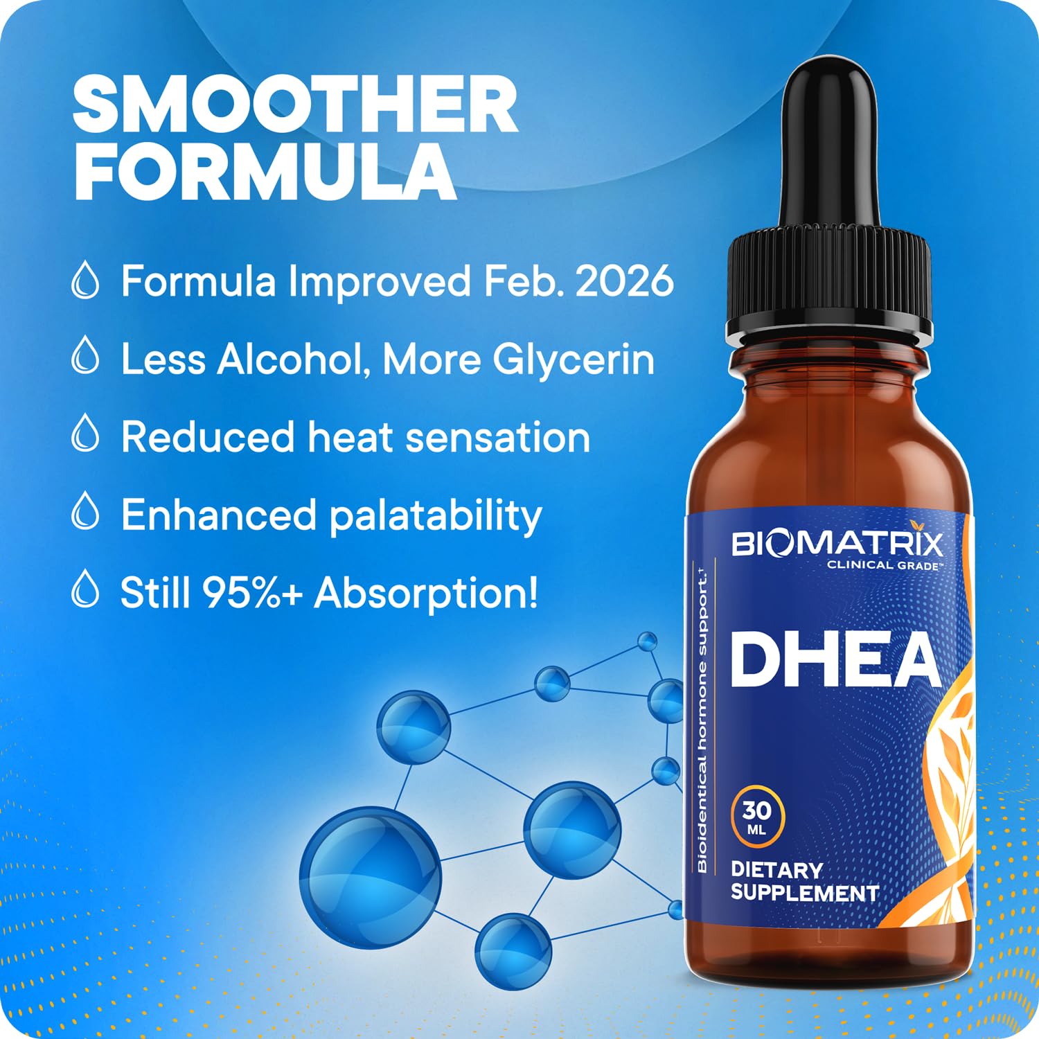 BioMatrix primer plano de la etiqueta que destaca DHEA micronizada y base 70/30