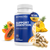 BioMatrix frasco del producto mostrando etiqueta y 90 cápsulas para apoyo digestivo