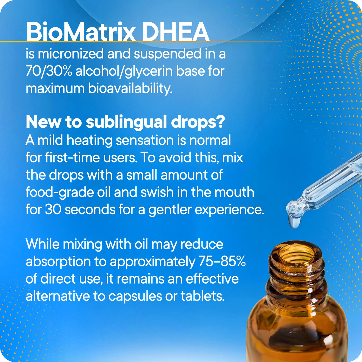 BioMatrix gotero en mano listo para uso sublingual, facilita dosificación ajustable