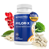 BioMatrix frasco Pylor-X frontal mostrando 120 cápsulas para confort digestivo
