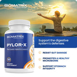 BioMatrix detalle de cápsula Pylor-X enfoque en textura y pureza del producto