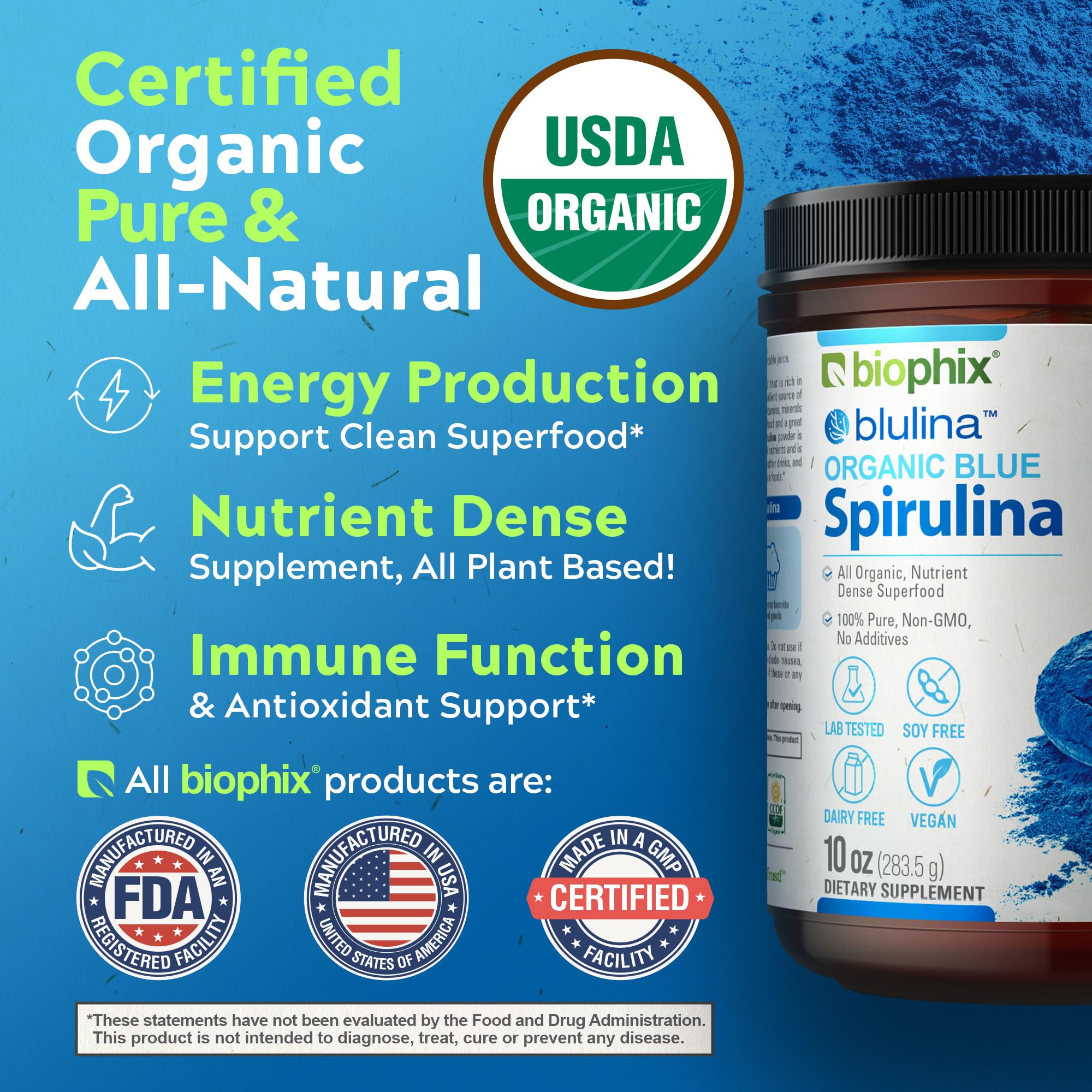 biophix batido azul servido en vaso, mejora visual y nutricional de bebidas