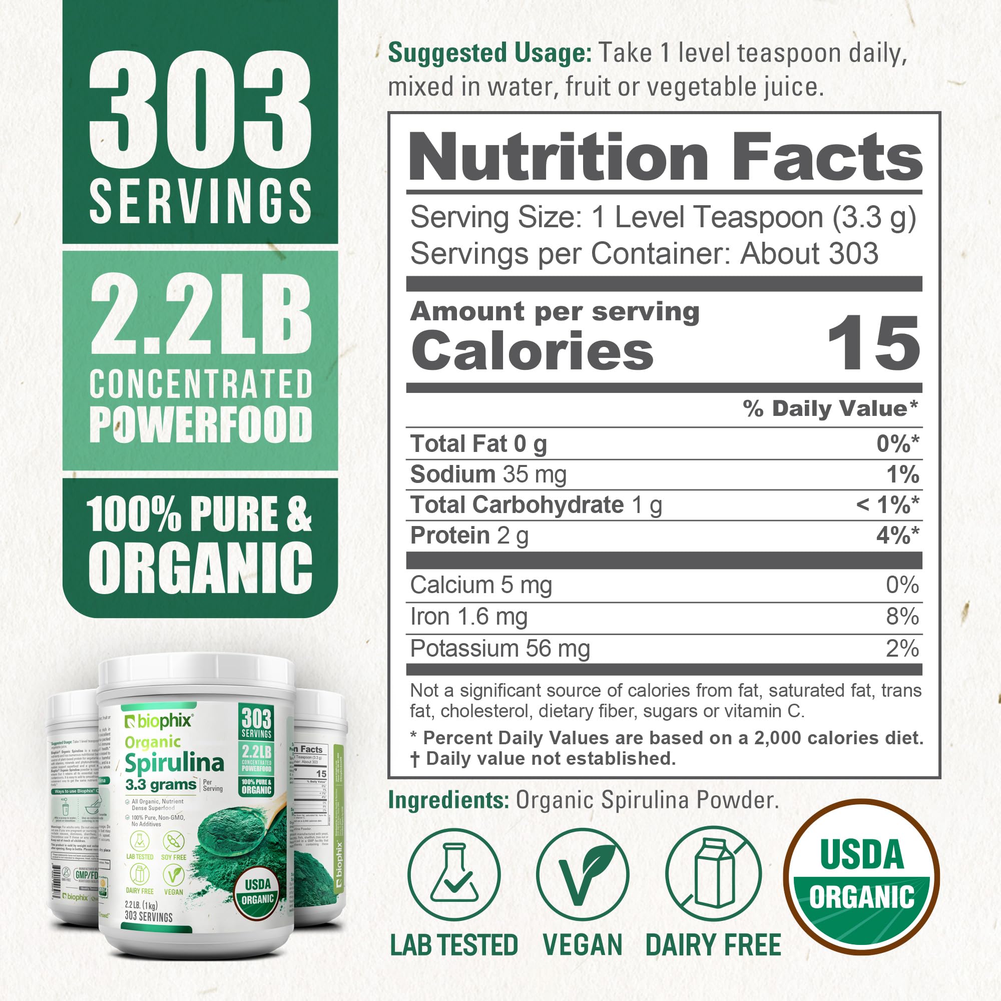 biophix batido verde con espirulina, aporte nutricional inmediato