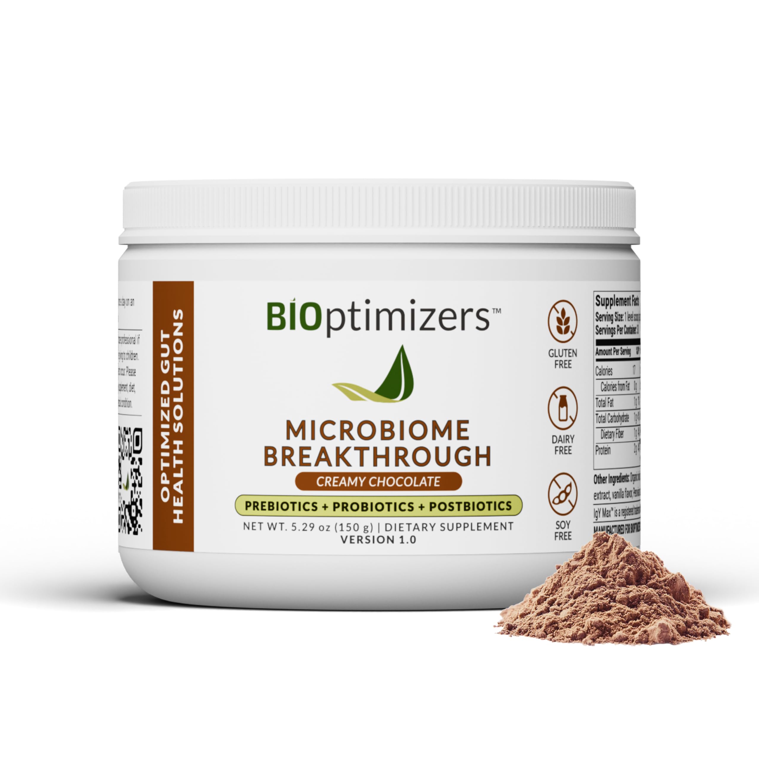 BIOptimizers frasco frontal chocolate mostrando etiqueta y beneficios